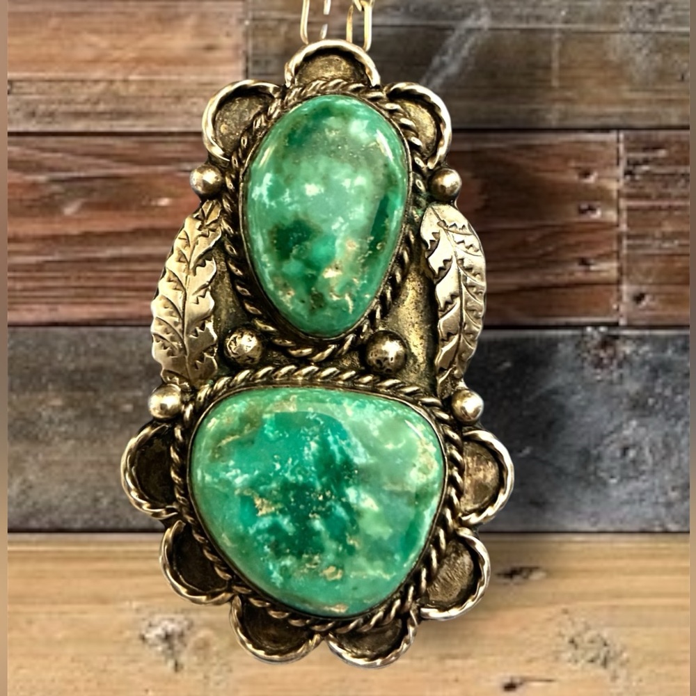 STERLING SILVER/ TURQUOISE NECKLACE PENDANT BROUCH COMBO- STUNNING VTG PIECE!